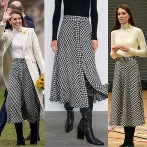 NWT Zara Houndstooth A-Line midi skirt sz small worn by iconic Kate Middleton